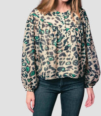 THE SHIRT Logan Long Sleeve Shirt in green leopard - women's long sleeve top