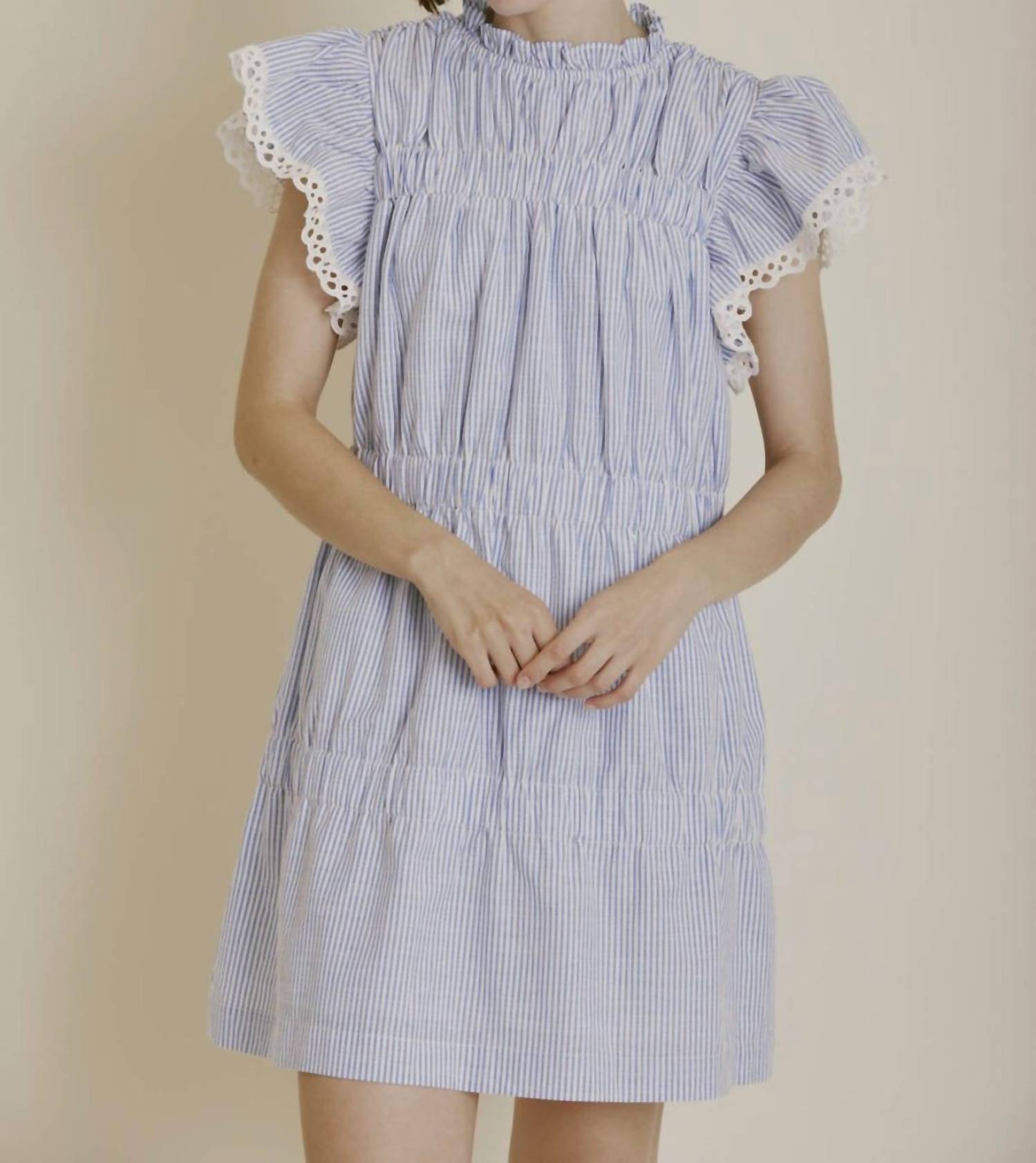 Aureum - Seersucker Lace Mini Dress