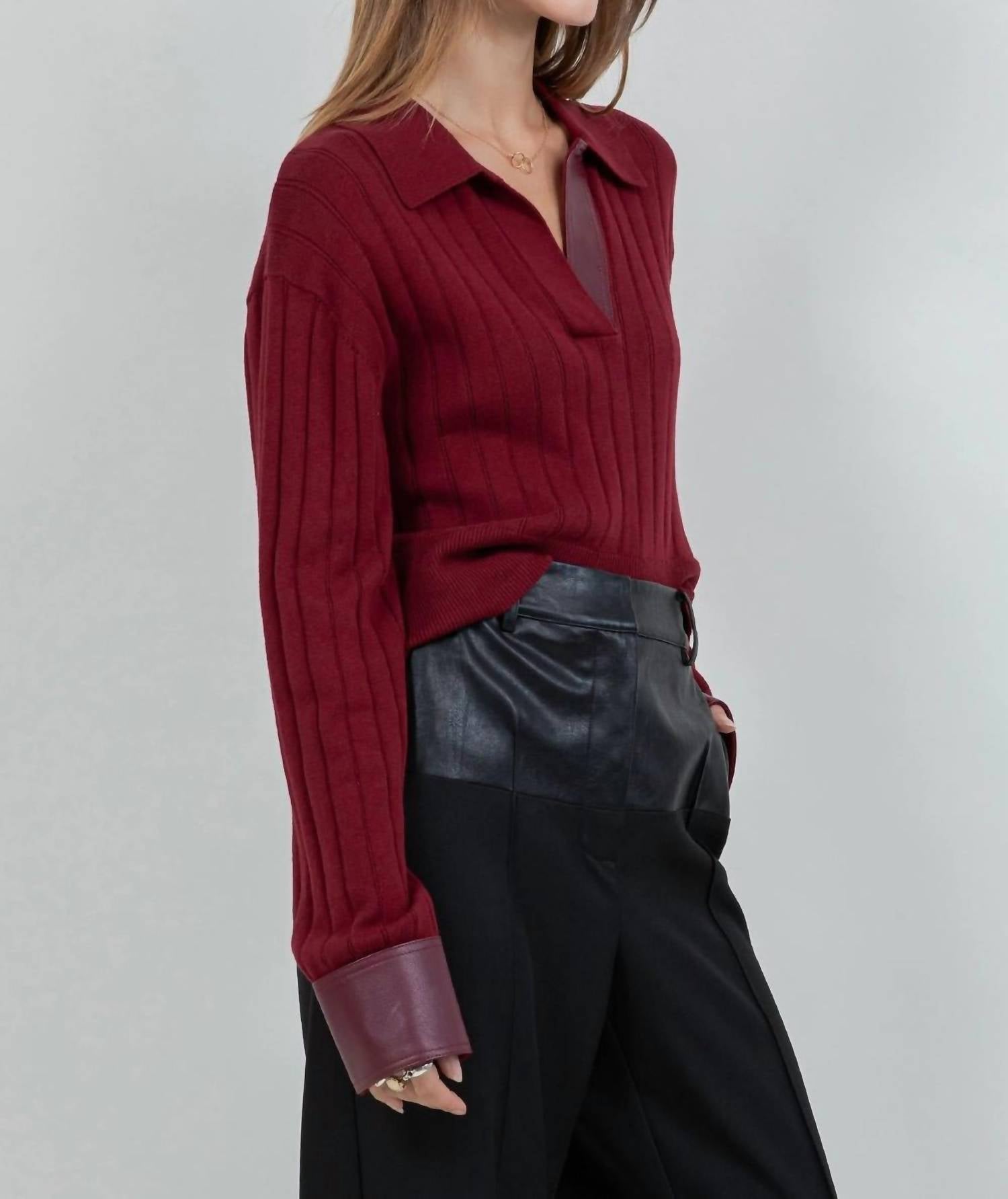 Whiteroom+Cactus - Contrast Knitted Long Sleeve Sweater