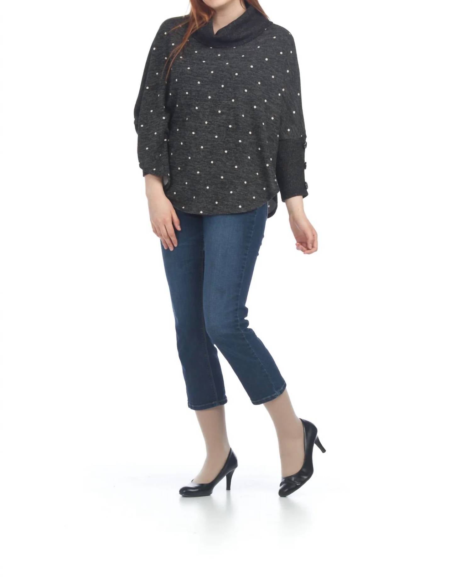 Papillon - Heathered Polka Dot Cowl Neck Poncho