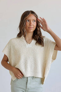 Zenana - Poppy Relaxed Split Neck Lightweight Knit Top