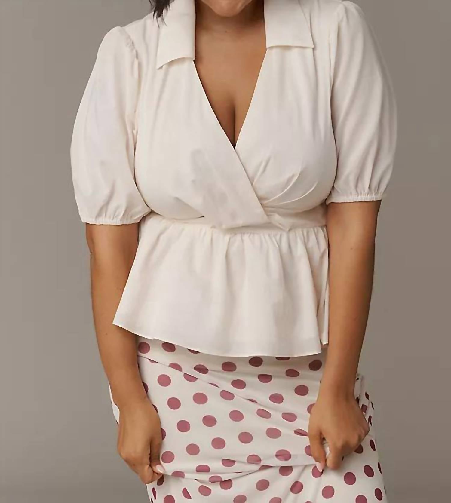 hutch Fowler Puff-sleeve Peplum Top in cream - women's blouse