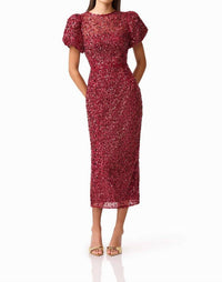 ELLIATT Carmen Puff Sleeve Midi Dress in berry - women's dress