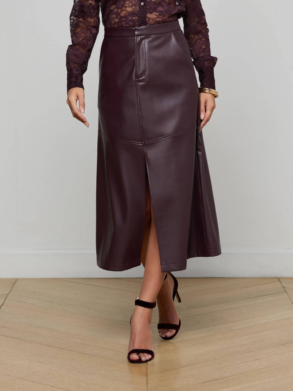 L'Agence - Robin Vegan Leather Midi Skirt