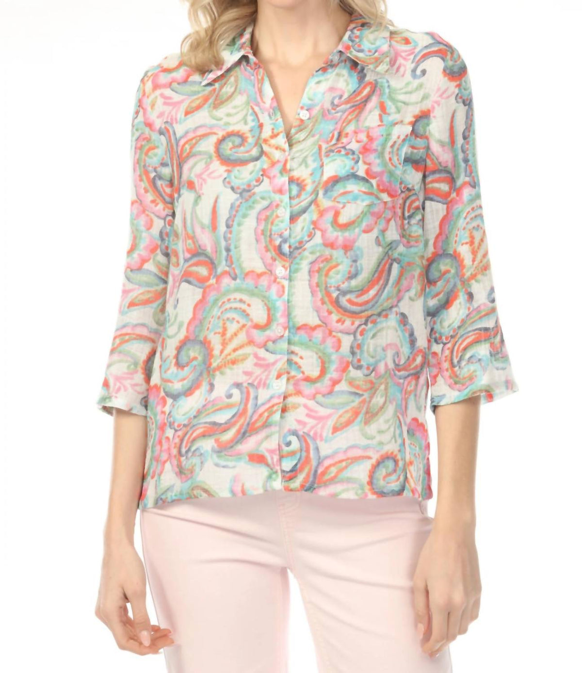Charlie B - Printed Cotton Roll-up Sleeve Blouse