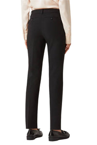 Ecru - Women's Mid Waist Hook Button Zip Closure Belt Hoop Straight Solid Crepe Pants