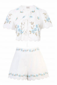Mable - Islander Embroidery Top And Shorts Set
