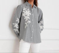 Karen Kane - Long Sleeve Stripe Embroidered Shirt