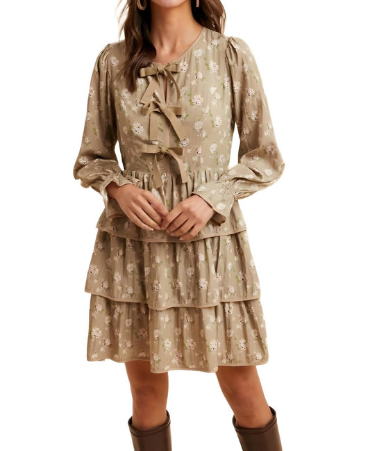 Knit & Lounge - Bow Detail Floral Tiered Mini Dress