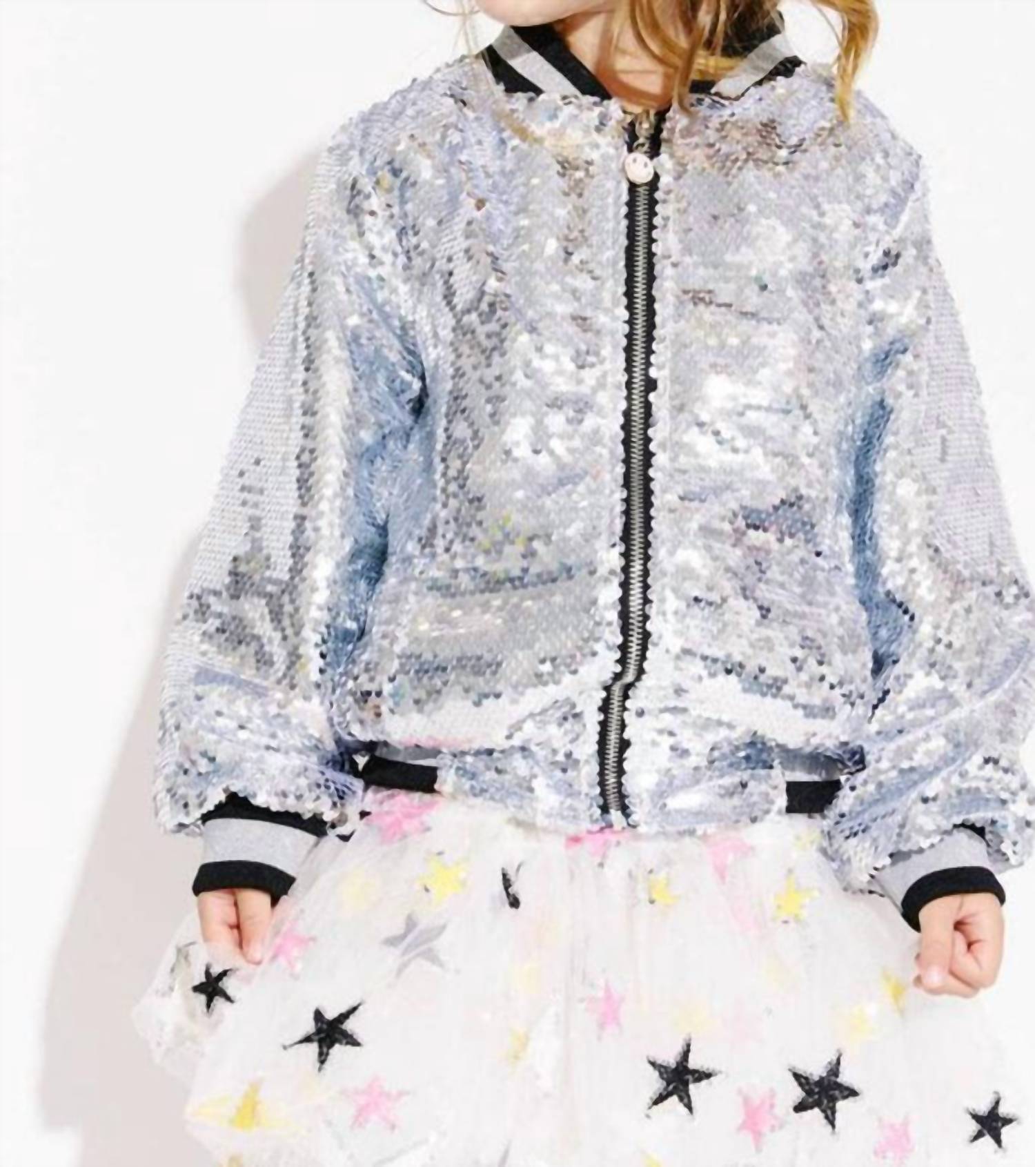Lola + The Boys - Kid's Emoji Sequin Bomber Jacket