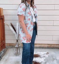 Adora - Floral Denim Shirt Dress Top