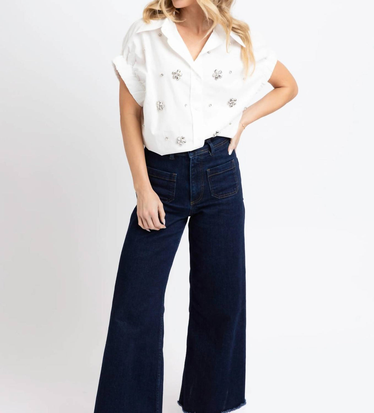 Karlie - Poplin Jeweled Top