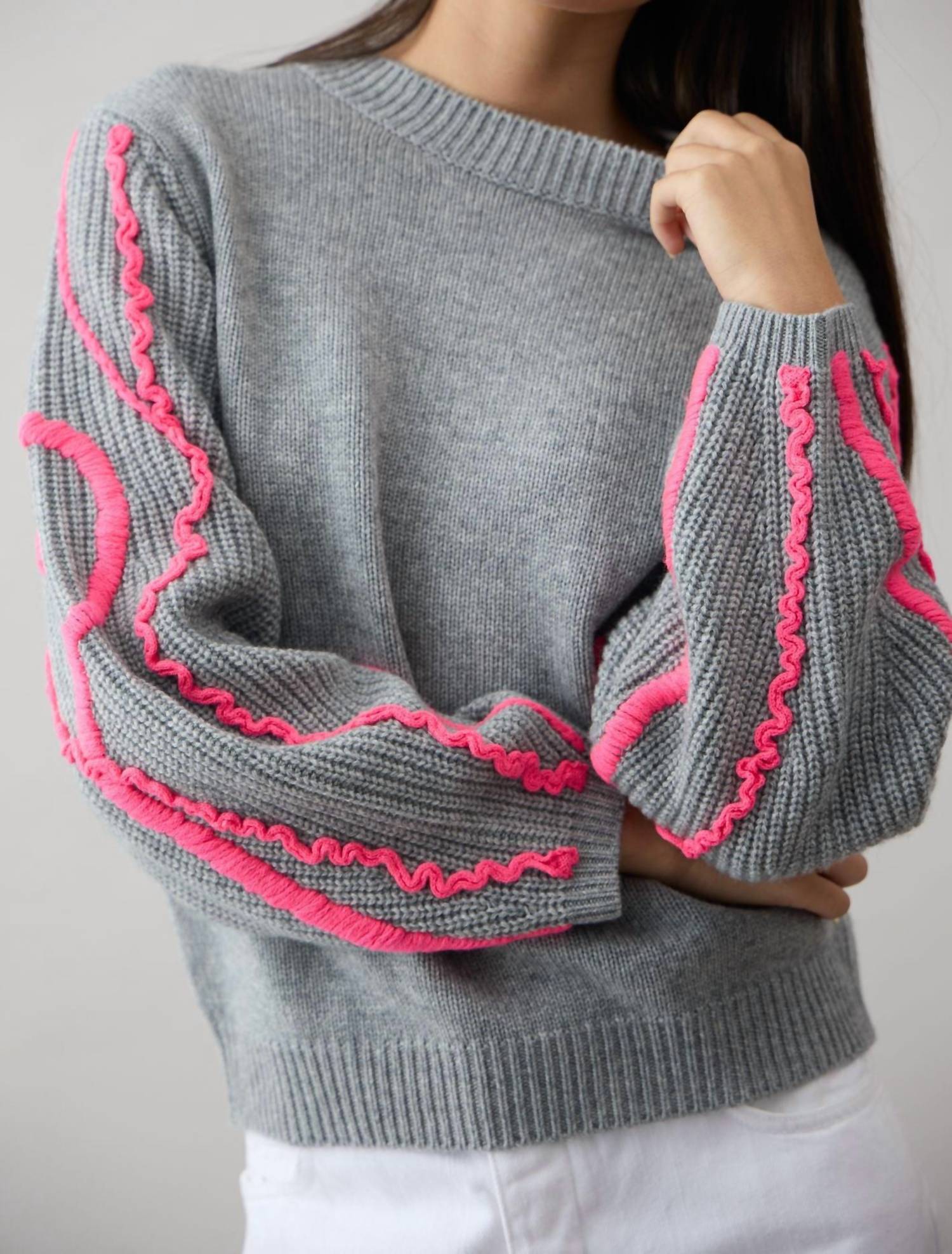 Mia Fratino Sawyer Knit Sweater in steel hot pink - women's sweater - alternate view