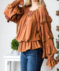 Oli & Hali - Washed Ruffle Sleeve Peplum Top