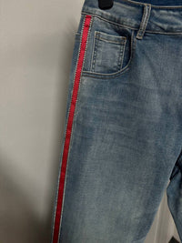 Frank Lyman Skinny Jeans With Ribbon Side And Rhinestones in mid wash - women's jeans - alternate view