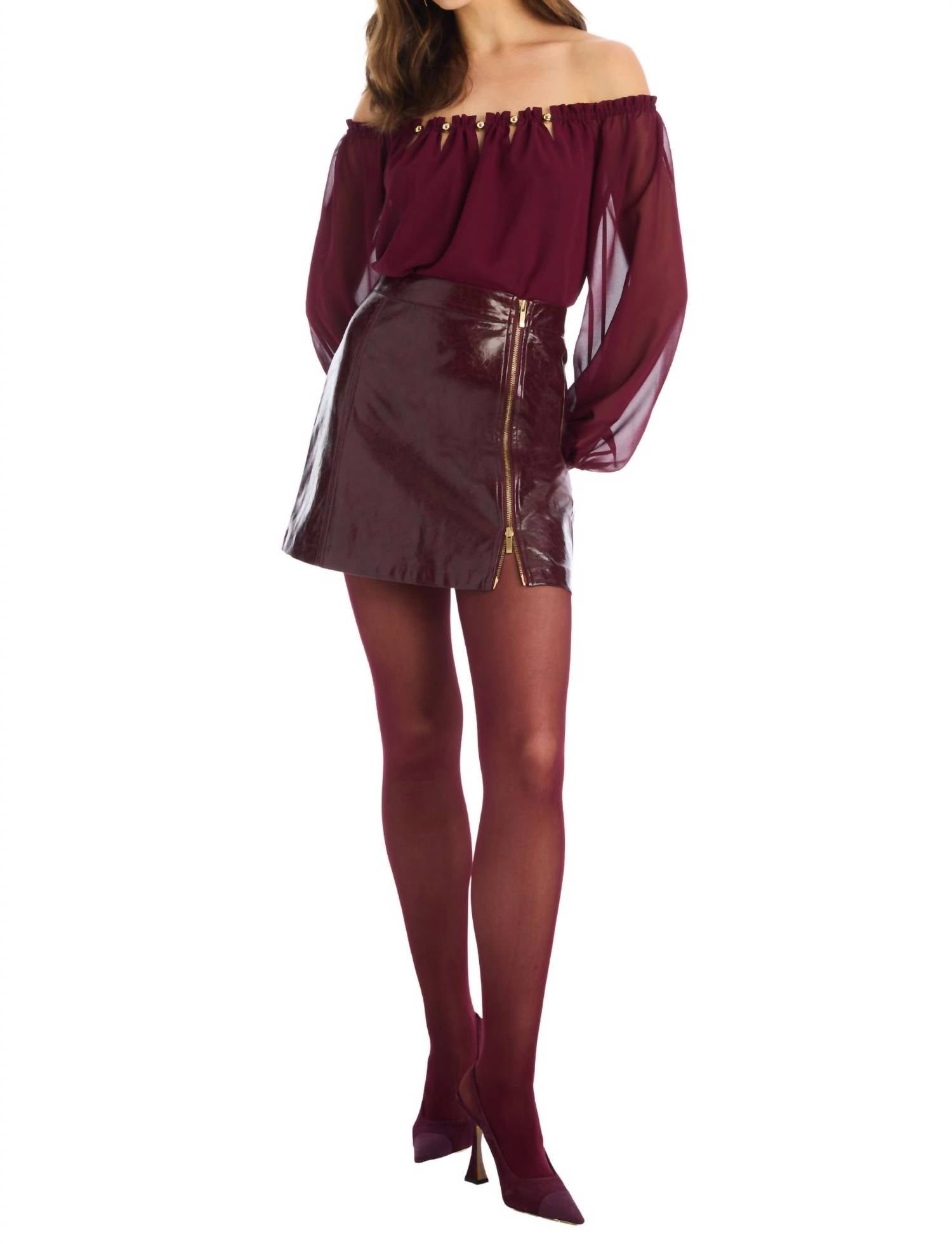 ALLISON NEW YORK River Mini Skirt in burgundy - women's skirt - alternate view