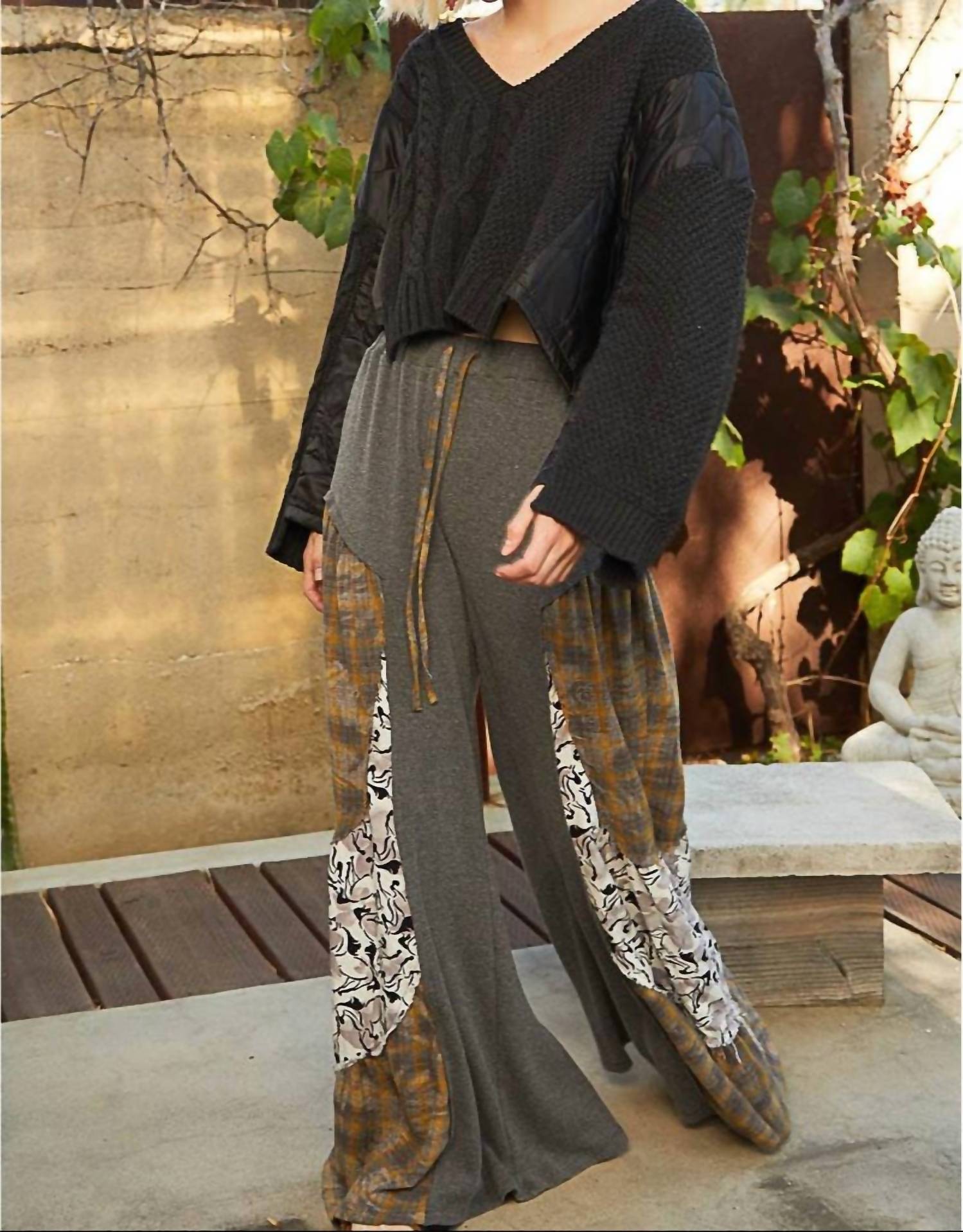Pol - Thermal Woven Mixed Raw Edge Casual Pants