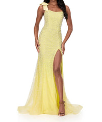 ASHLEYlauren Tulle Dress With One Shoulder Strap in yellow - women's dress