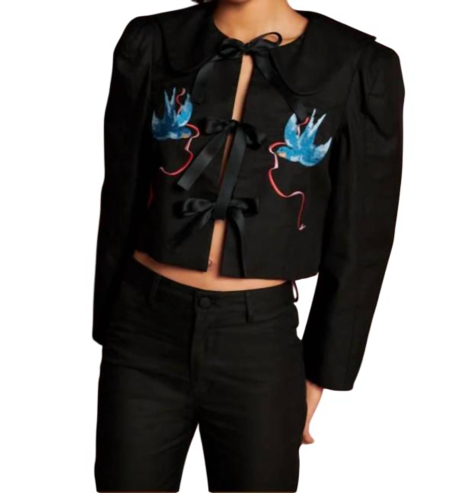 SISTER JANE Turtle Dove Bow Cropped Jacket in black - women's jacket