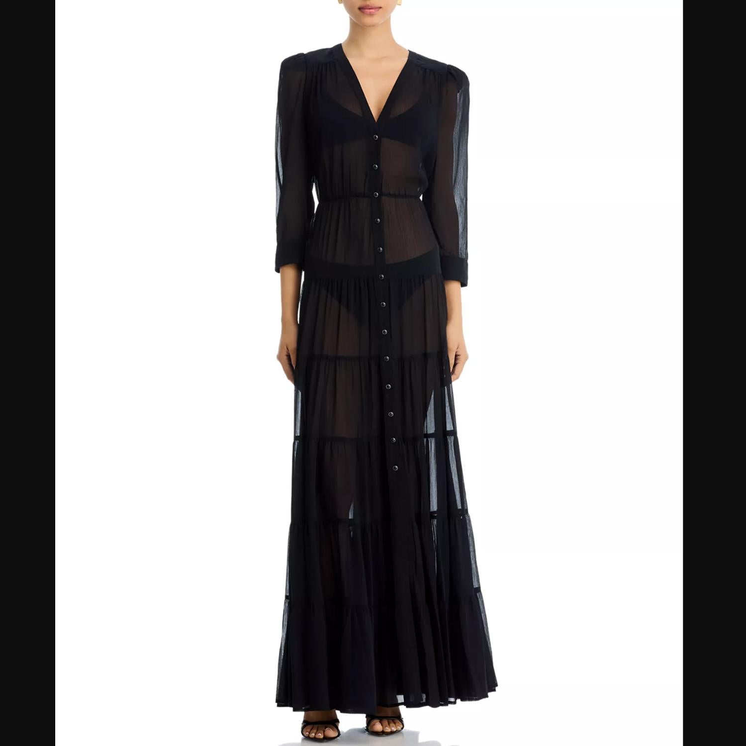L'Agence Seraphina Tiered With Slip Maxi Dress in black - women's dress