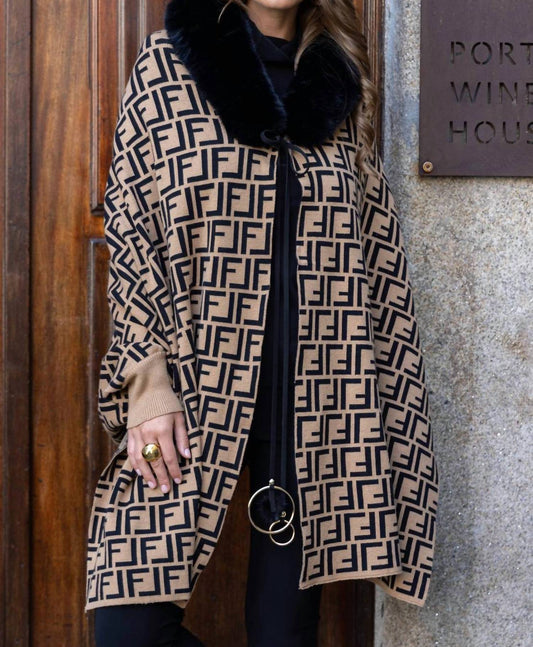 Camel/Black Knit Poncho