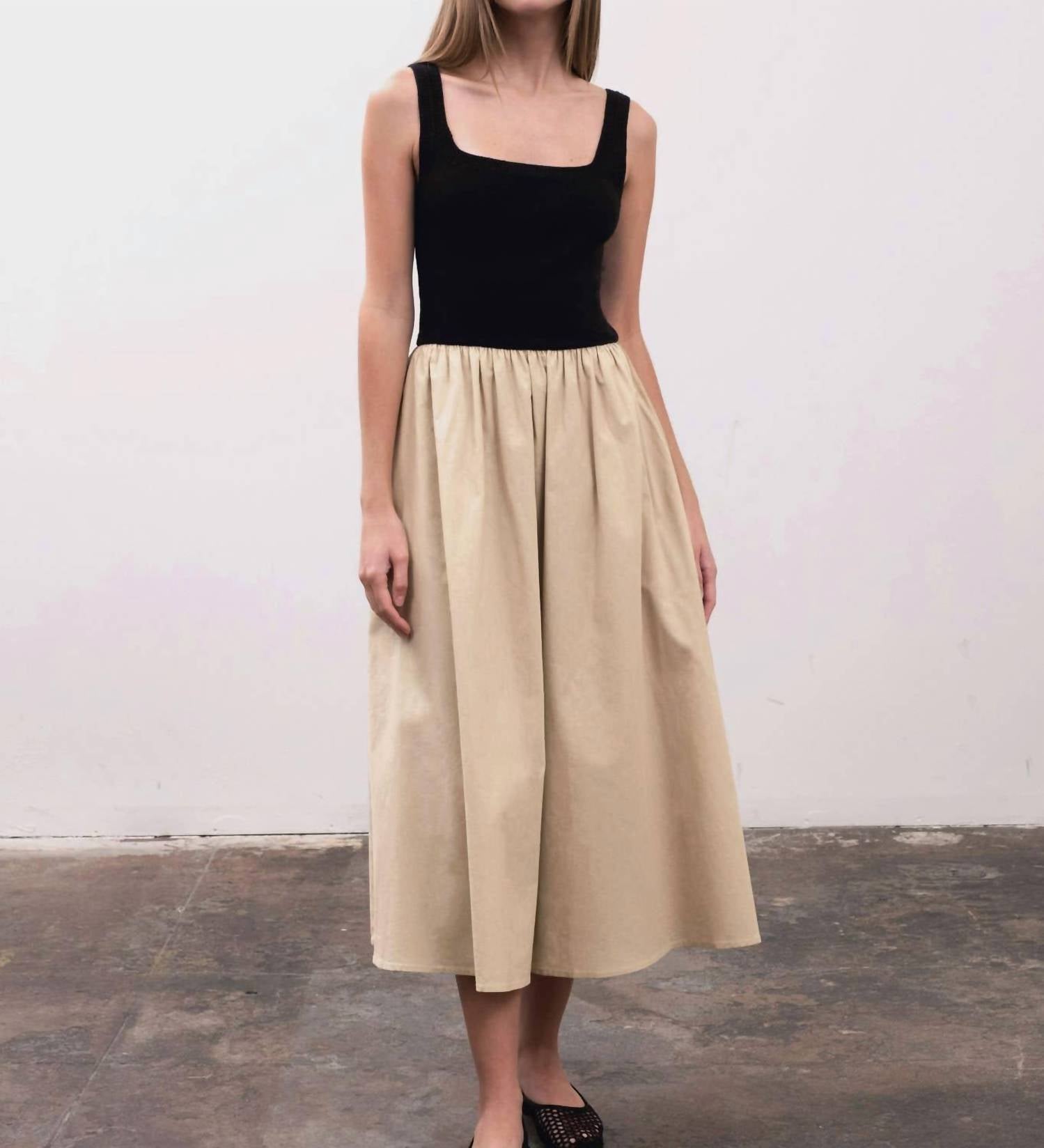 Moon River - Square Neck Crochet Top Mixed Media Dress