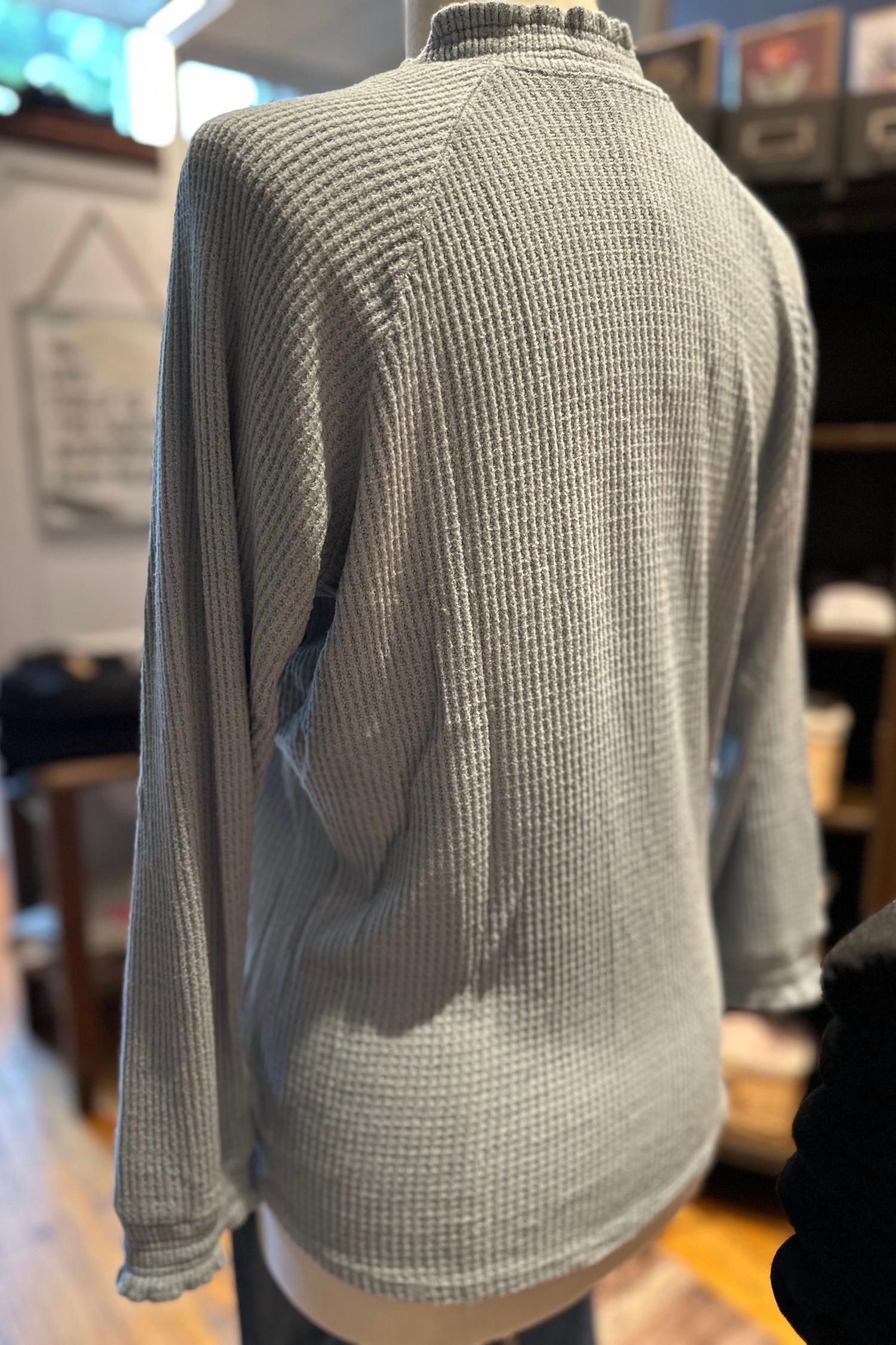hello nite Women's Smocked Neck Top in beau blue - women's t-shirt - detail view