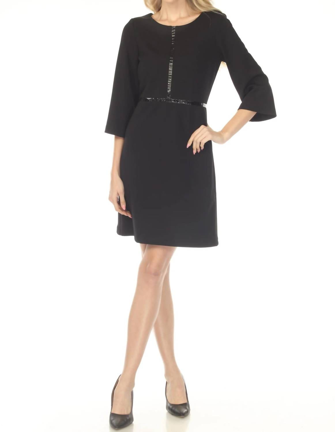 Joseph Ribkoff - Faux Leather Trim 3/4 Sleeve Mini Dress