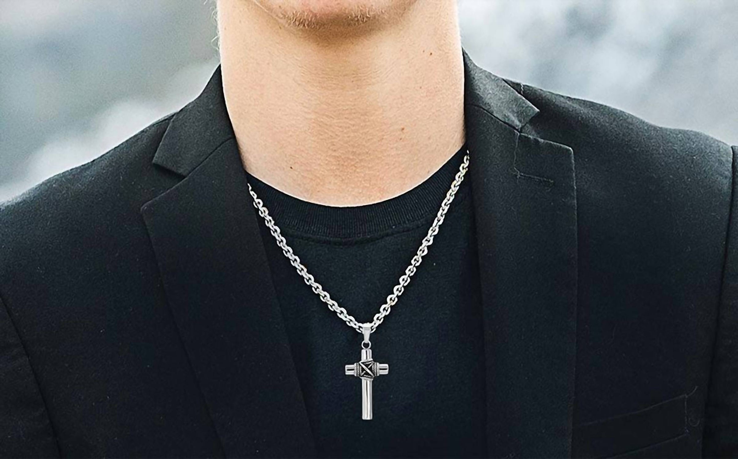 Montana Silversmiths Men's Rope Wrapped Cross Necklace in silver - men's jewelry - alternate view