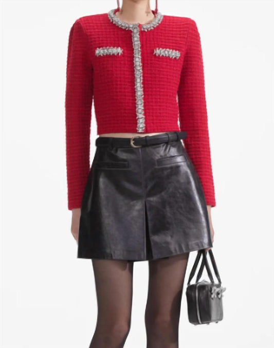 Self-Portrait - Red Textured Knit Cardigan