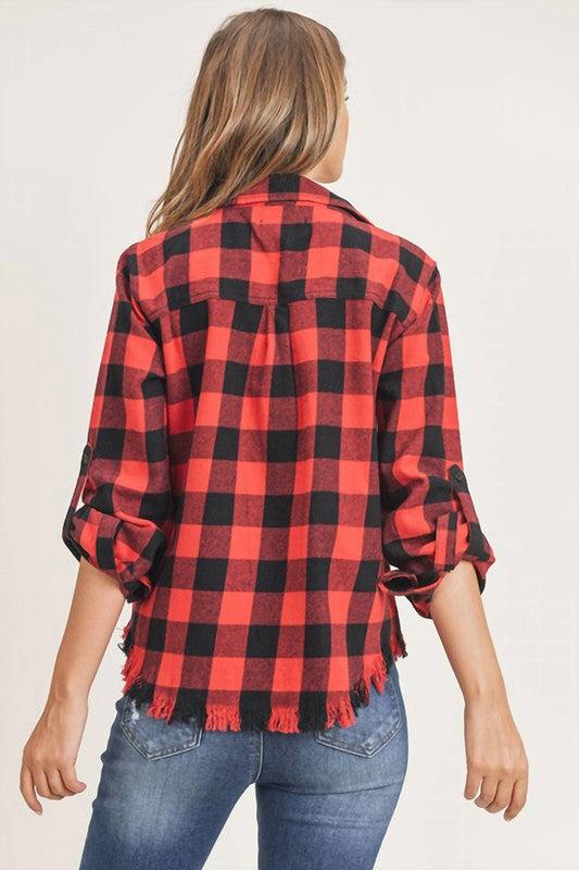 Risen - Women's Leona Buffalo Plaid Frayed Hem Top