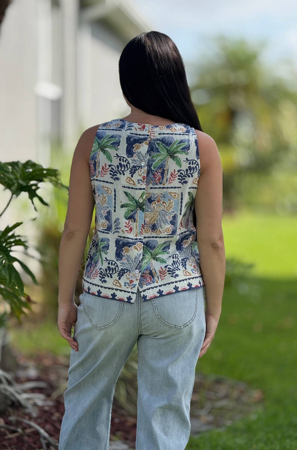 Charlie B - Printed Back Button Blouse