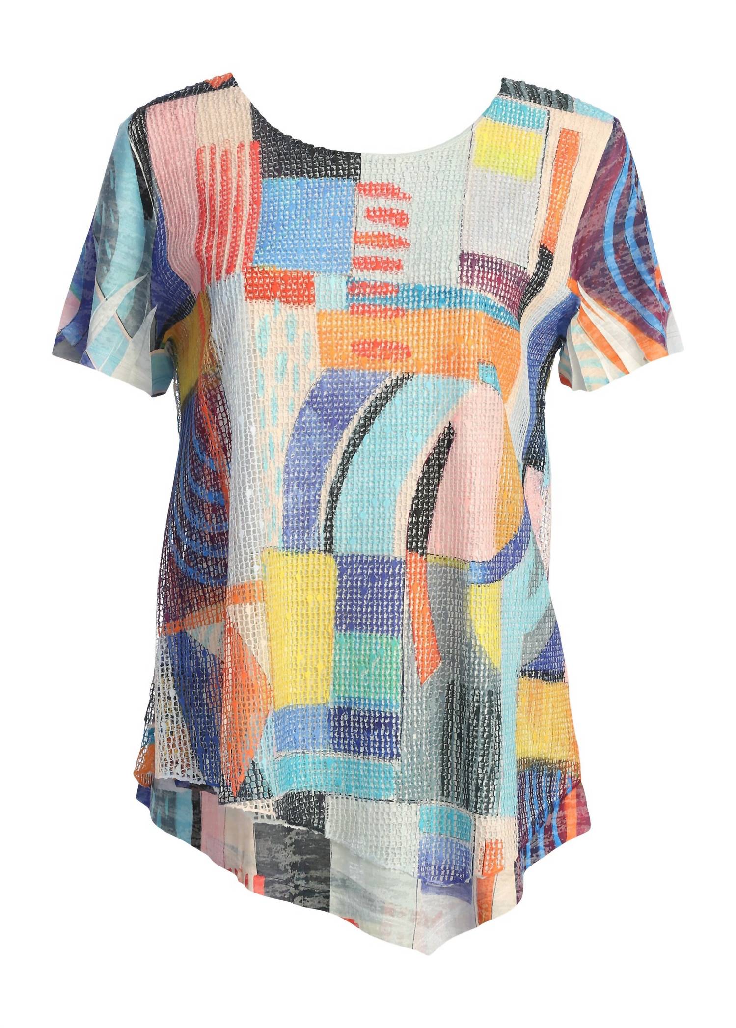 Jess & Jane Santiago Boucle Mesh Asymmetric Top in multi - women's blouse - alternate view