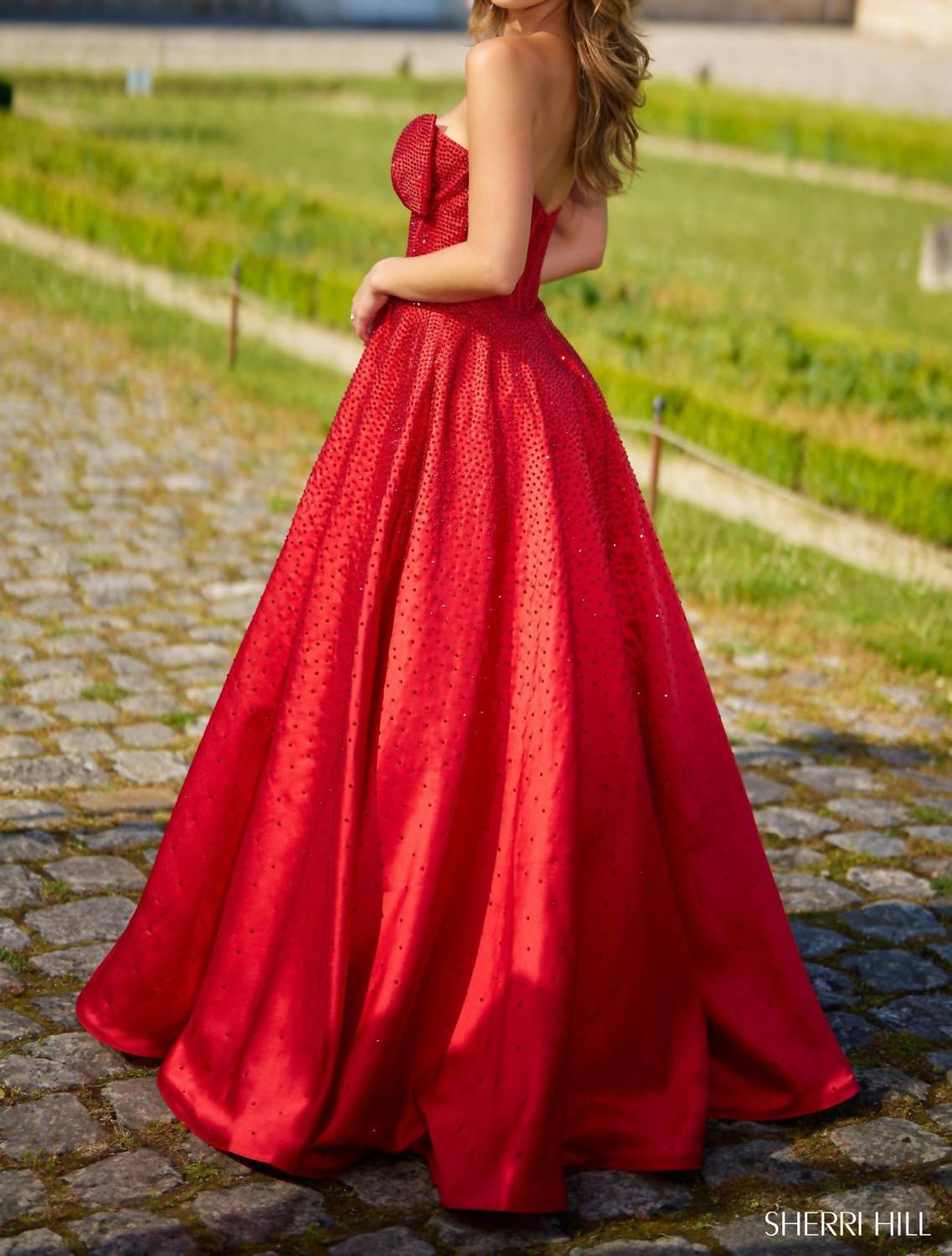 Sherri Hill Sparkling Bow Dress in red - women's dress - alternate view