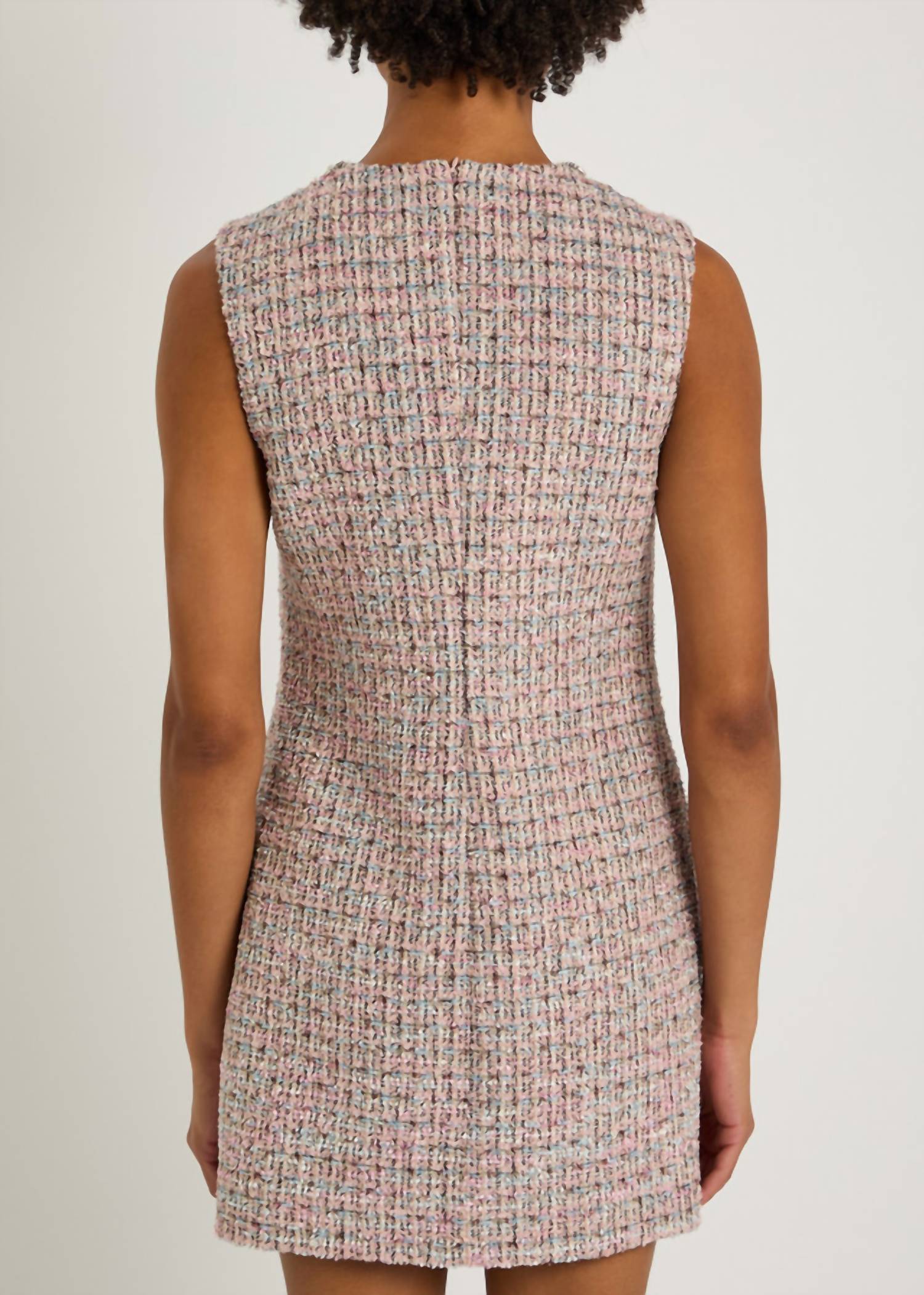 self-portrait Boucle Sleeveless Mini Dress in pink - women's dress - detail view
