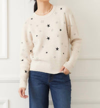 Karen Kane Embroidered Stars Sweater in oatmeal - women's sweater