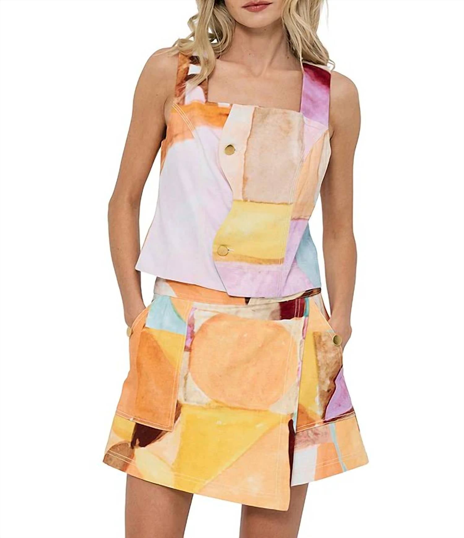 Ciebon - Yesika Abstract Print Scalloped Cotton Top