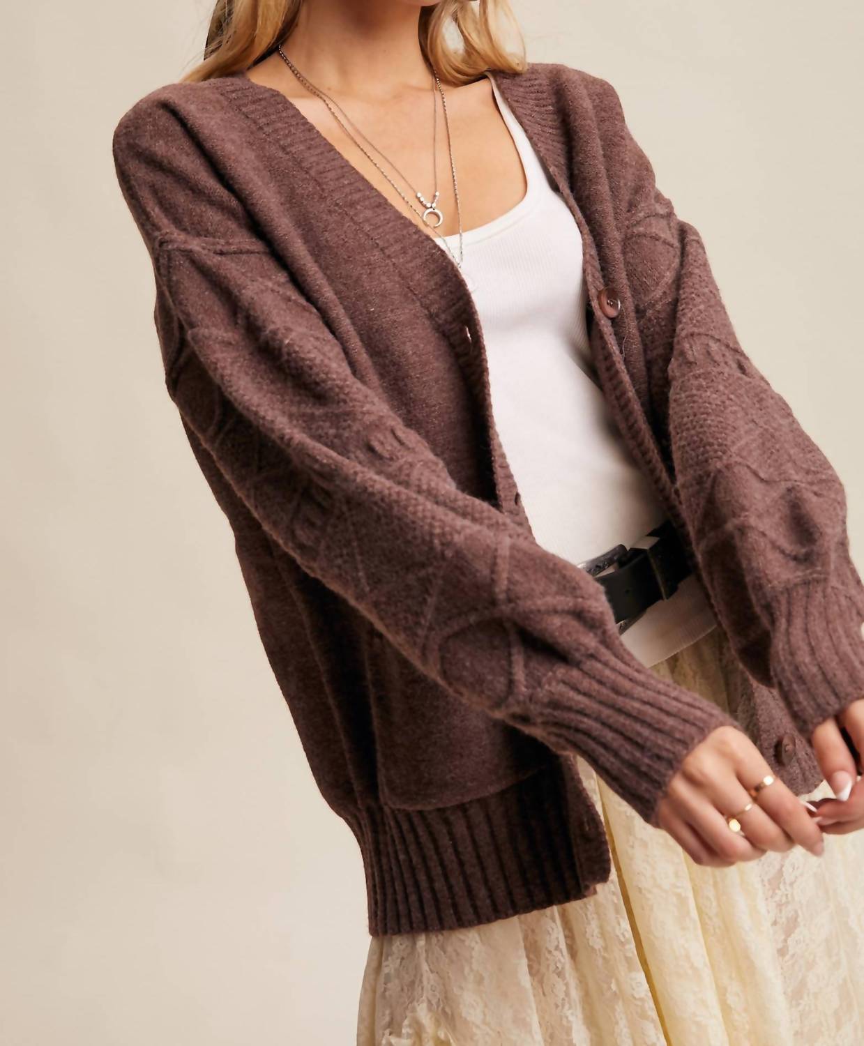 Listicle - Textured Knit Button-Front Cardigan