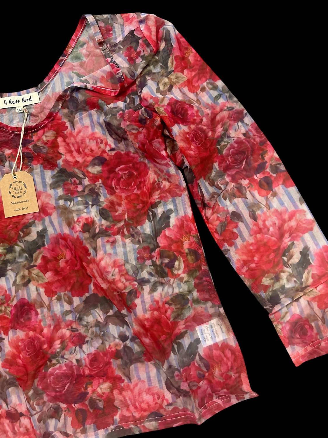 A Rare Bird - Women's Stripes And Roses Mesh Top