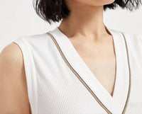 Brunello Cucinelli - Sleeveless V Neck Tank With Monili Detail