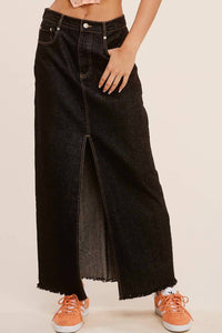 Mimosa - Mid-Rise Denim Maxi Skirt with Front Slit