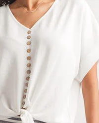 Papillon - Textured Short Sleeve Button Tie Top