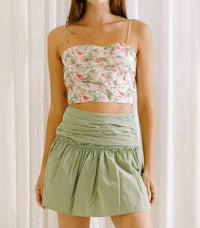 Storia - Rose Print Midriff Ruched Cropped Top