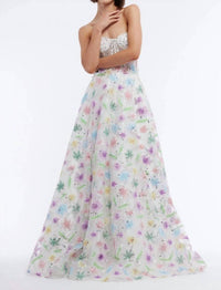 Vienna Prom - Strapless Corset Floral Appliques Prom Gown