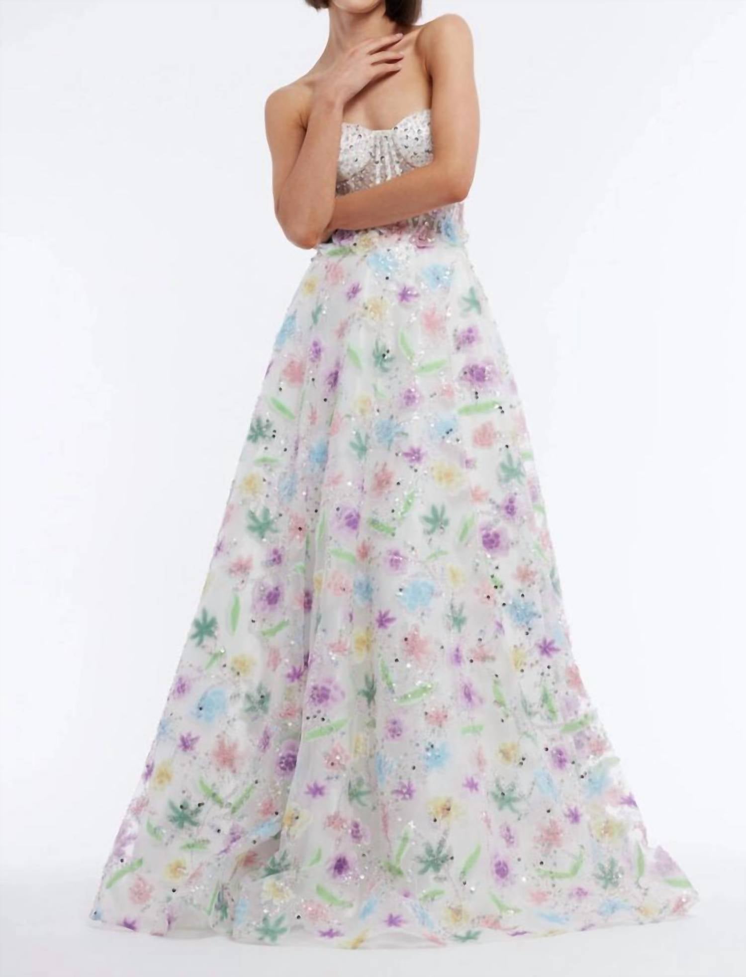 Vienna Prom - Strapless Corset Floral Appliques Prom Gown