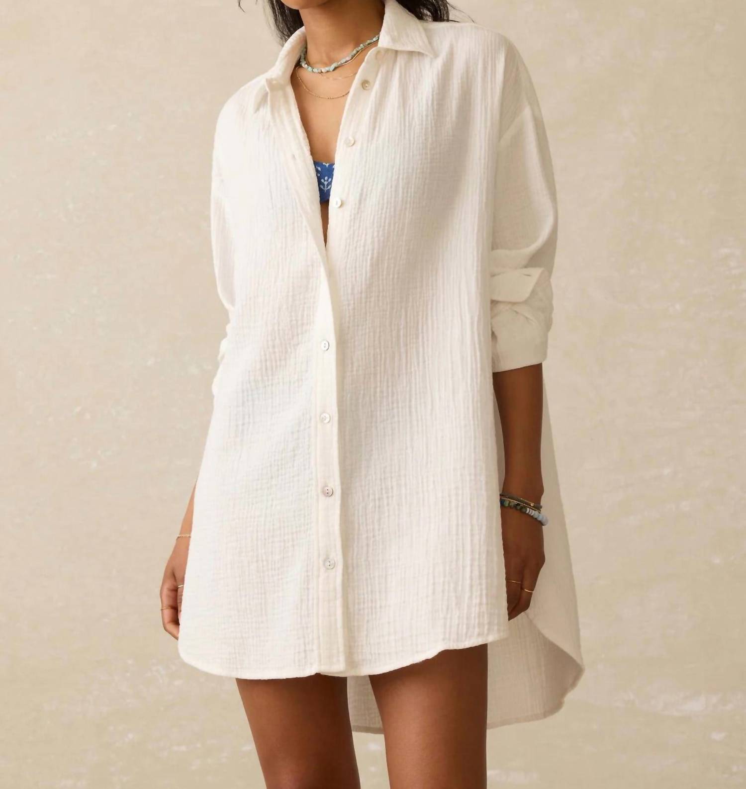 Faherty Women’s Dune Cotton Gauze Haze Shirtdress in white - women's dress