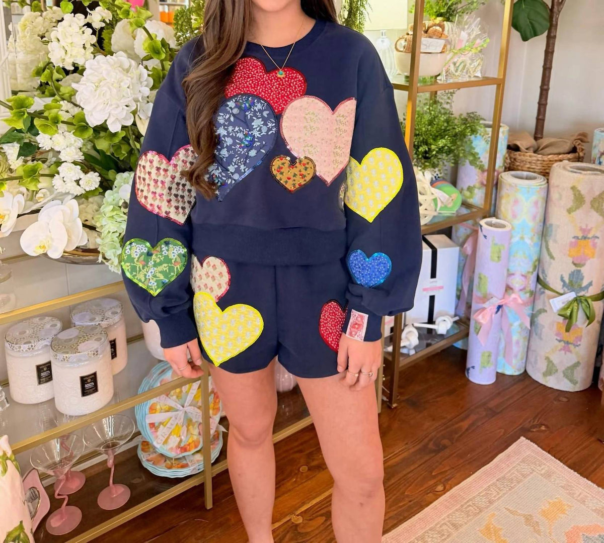 Queen Of Sparkles - Embroidered Hearts Short