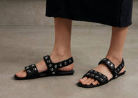 Khaite Women's Boden Flat with Studs in black - women's sandal - detail view