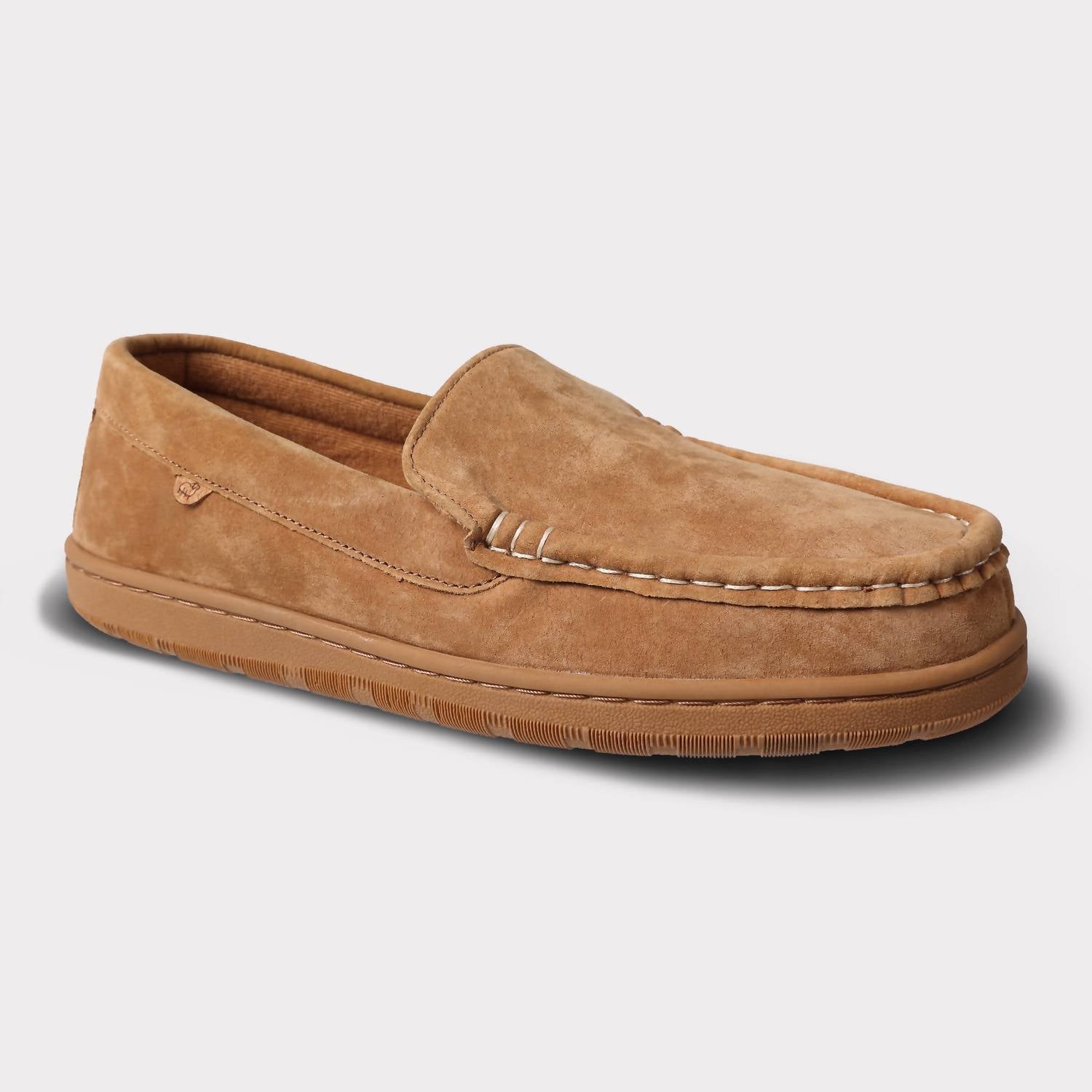 Lamo Men's Brett Un-lined Slip-on Moccasin in chestnut - men's loafer - detail view