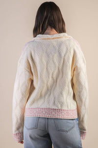 Very J - Romantic Floral Zip Sweater